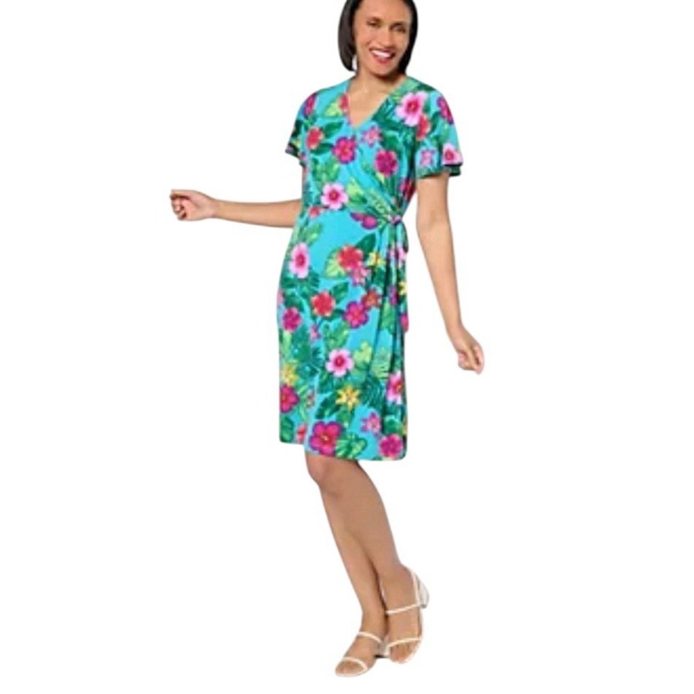Susan Graver Womens Plus Size 3X Faux Wrap V Neck Mini Dress Liquid Knit Stretch - Picture 4 of 15